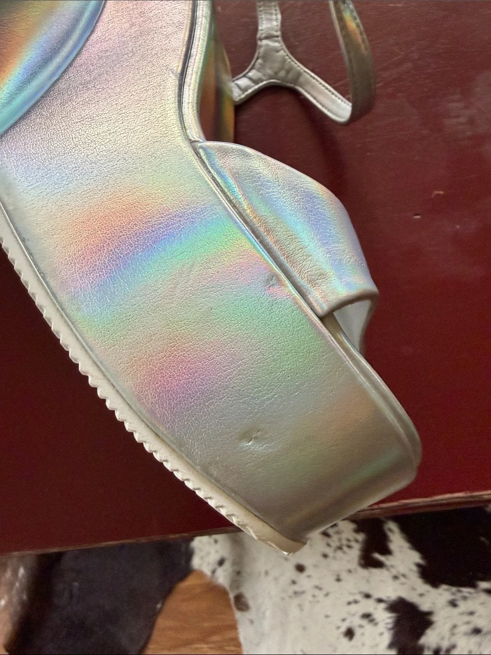 NWOB Madden Girl Iridescent Silver Platform Sandals